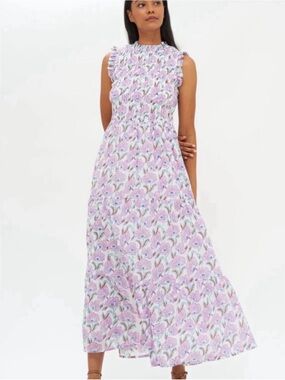 OLIPHANT sleeveless smocked maxi dress SZ small pink floral print boho-chic